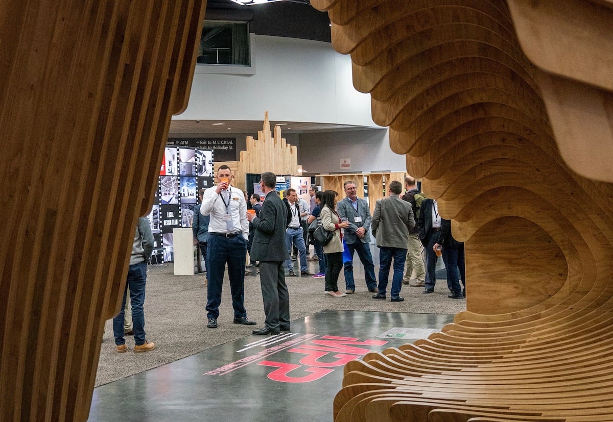 Freres Lumber, Lever Architecture Partner in Mass Ply Lounge Display at 2019 Mass Timber Conference