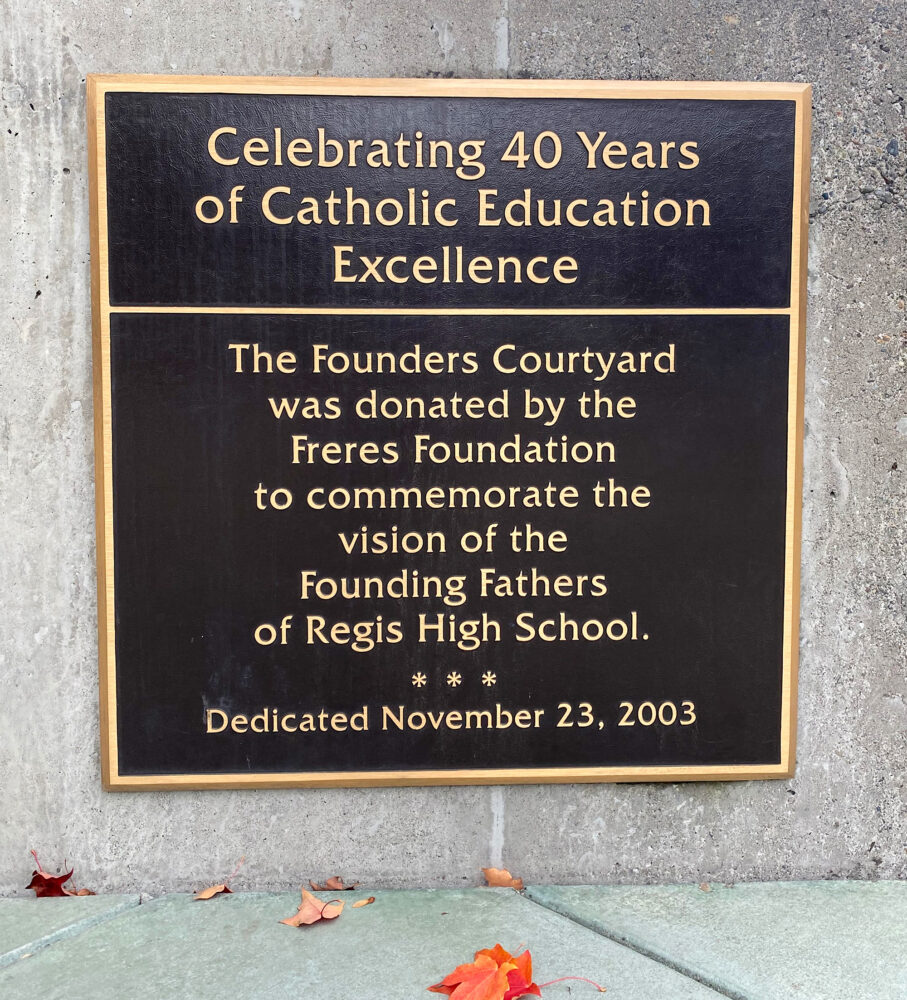 Regis High School Freres Foundation plaque